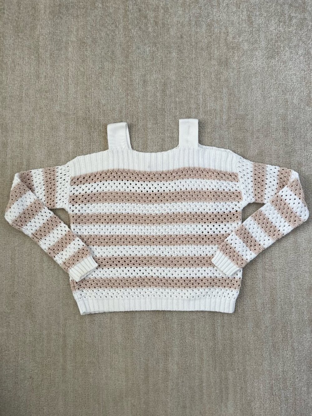 Cotton by Autumn Cashmere Striped Open Knit Cold Shoulder Sweater XS